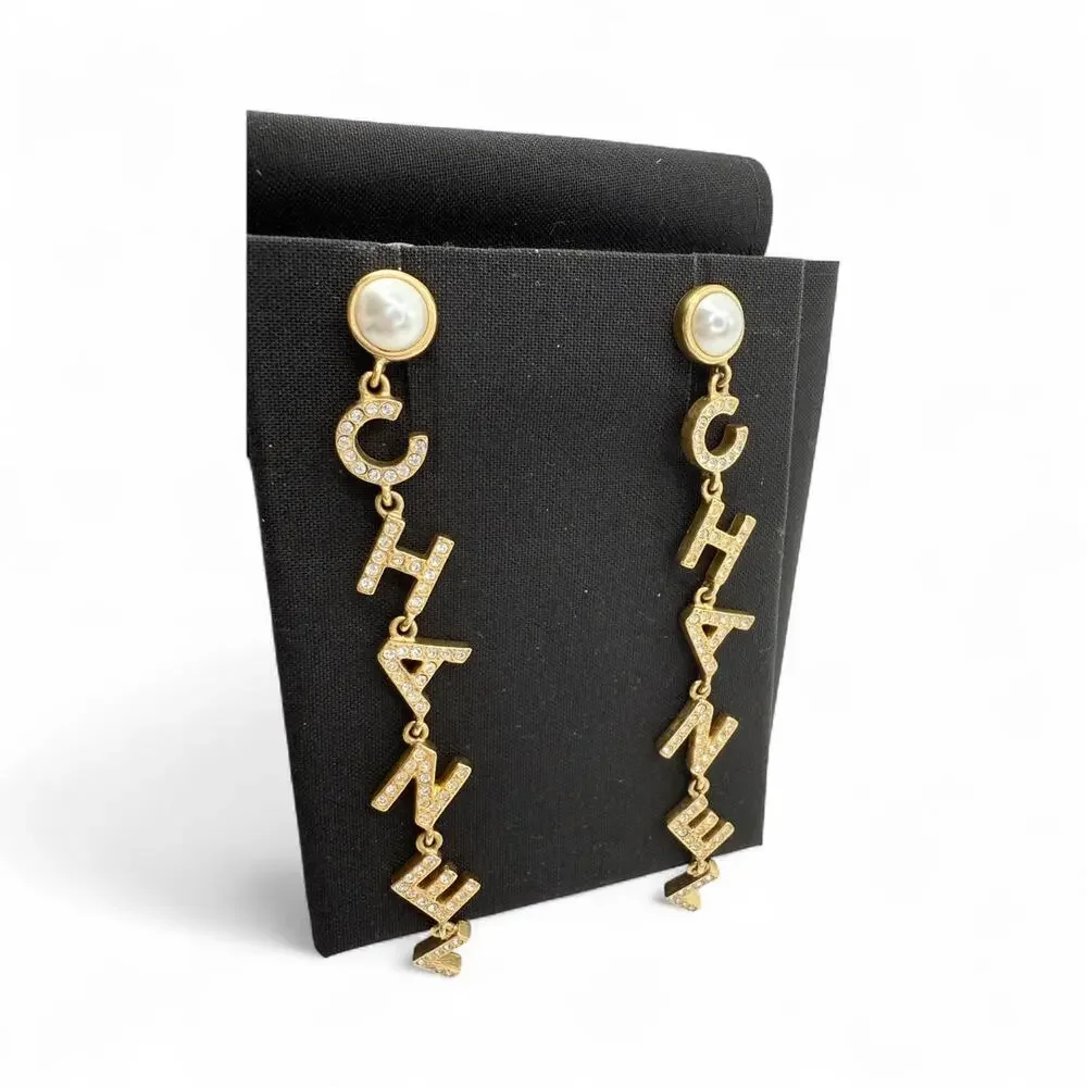 Chanel Crystal Pearl Drop Earrings
